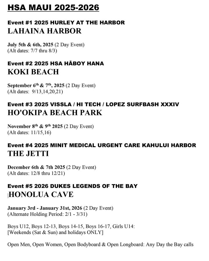 Hawaii Surfing Association Maui